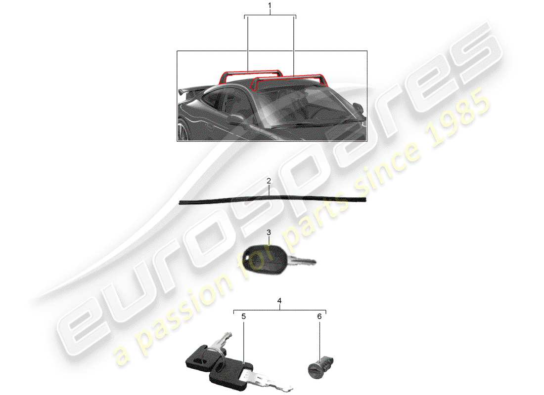 porsche 2013 (tequipment 98x/99x) porte-bagages de toit schéma des pièces