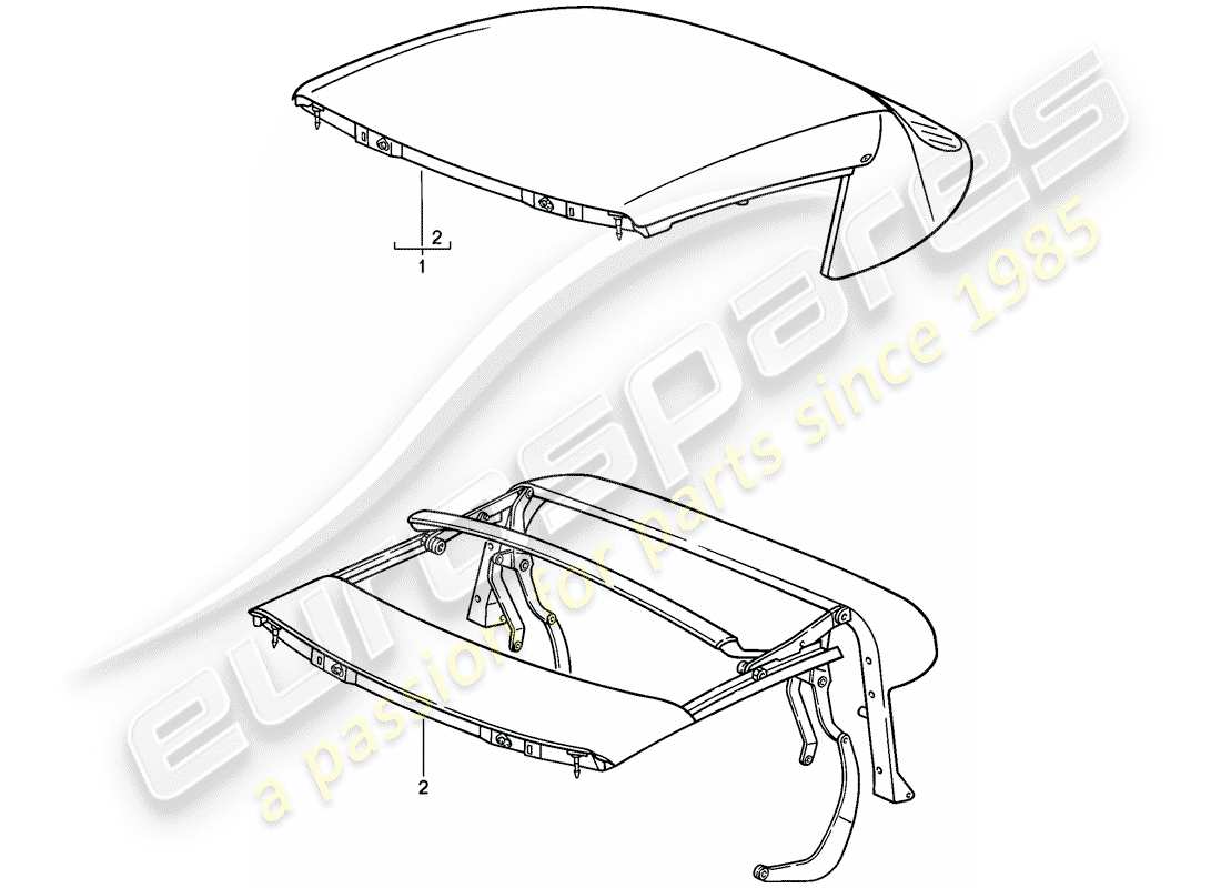 porsche 1987 (911) capot convertible - cadre supérieur - réglable électriquement schéma des pièces