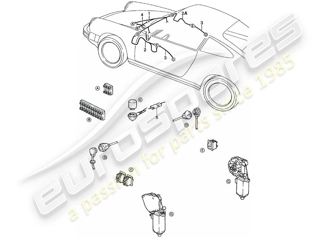 porsche 1979 (911) faisceau de câblage - vitre électrique schéma des pièces