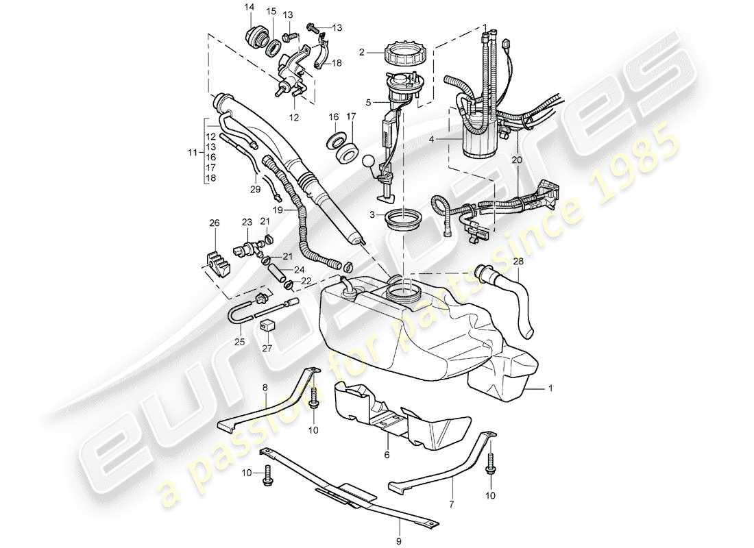 porsche 2002 (996) réservoir d'essence schéma des pièces