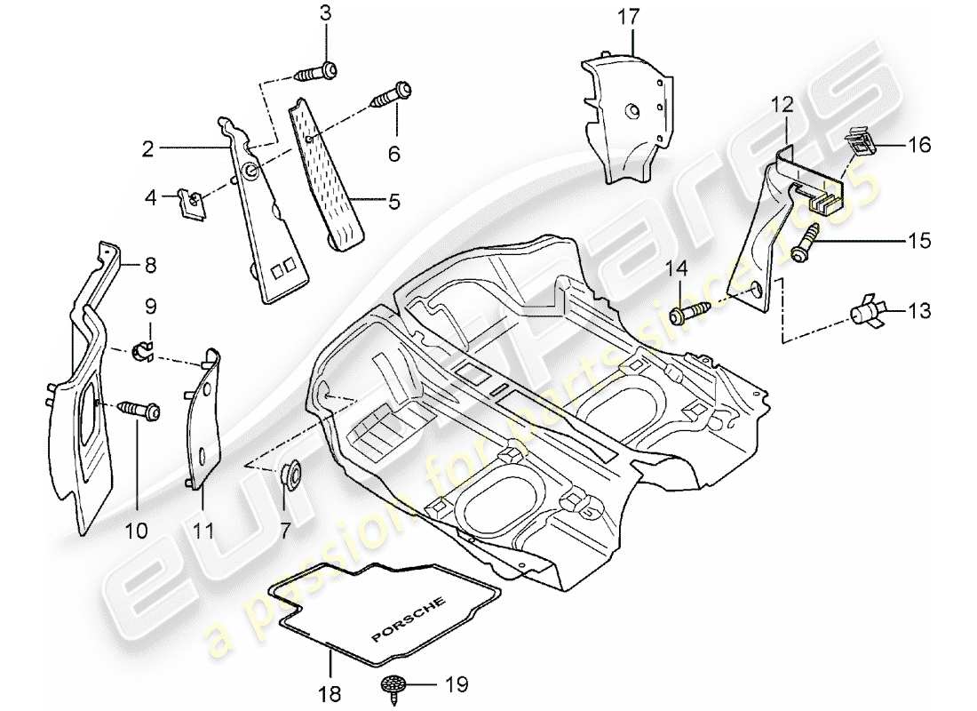 porsche 2003 (986 boxster) équipement intérieur - revêtement de sol - garniture