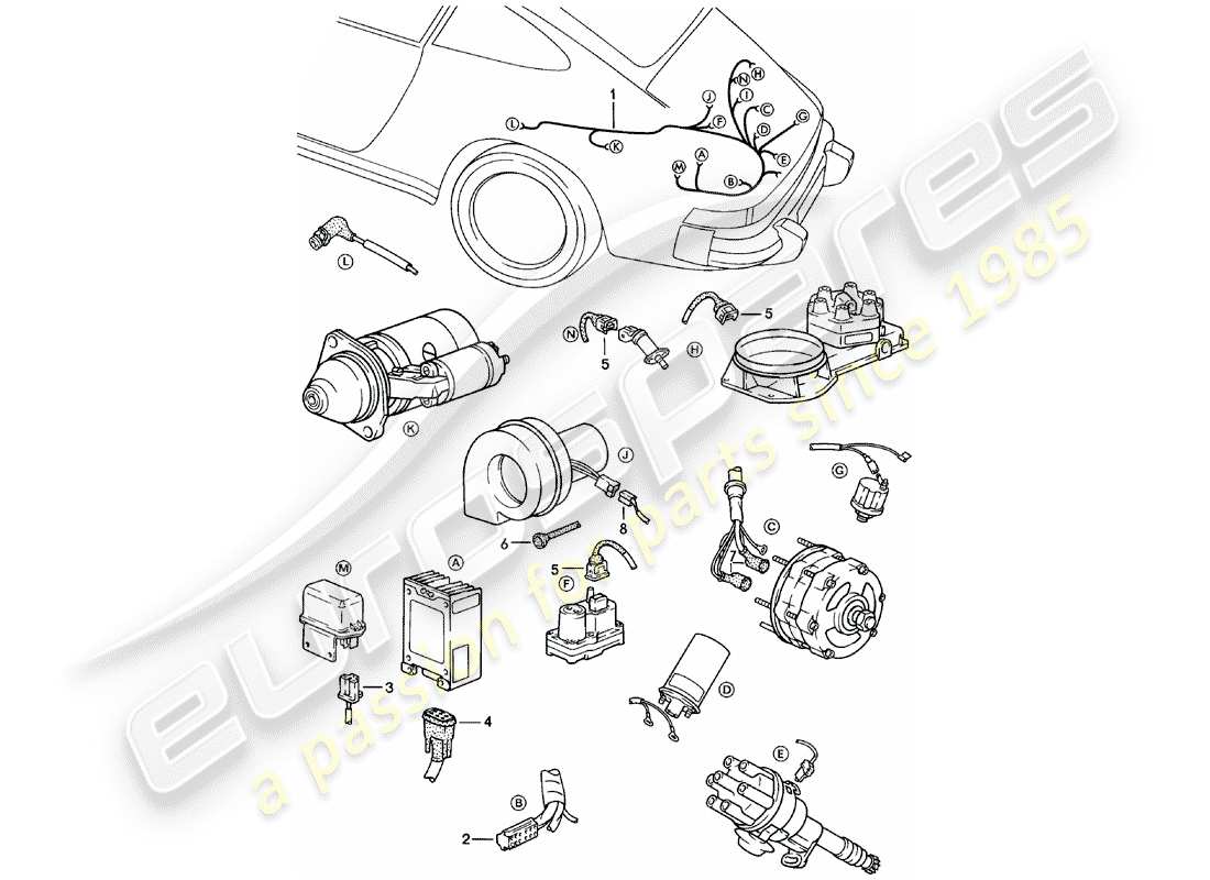 porsche 1983 (911) faisceau de cablage - moteur schéma des pièces