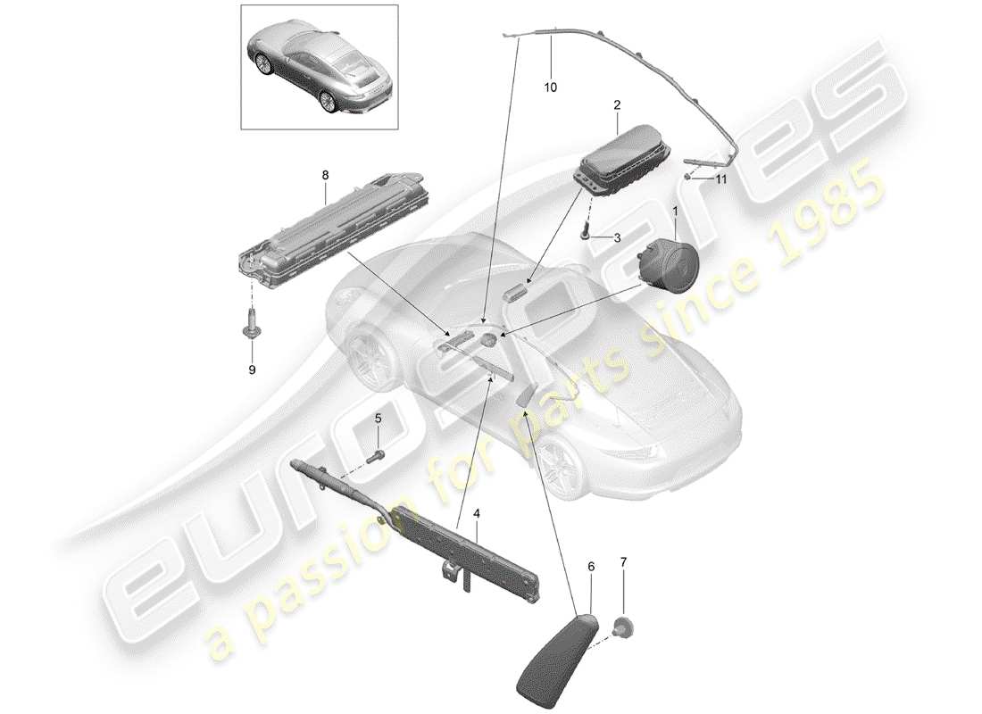 porsche 991 gen. 2 (2017) schéma des pièces de l'airbag