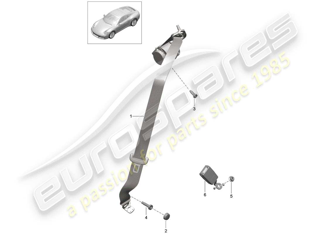 porsche 2017 (991-2) ceinture de sécurité à trois points schéma des pièces