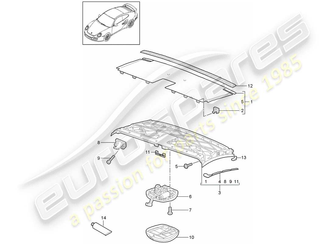 porsche 2012 (997-2 turbo / gt2 rs) cadre supérieur schéma des pièces