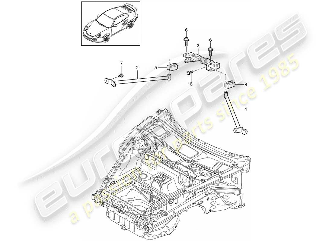 porsche 2012 (997-2 turbo / gt2 rs) schéma des pièces de la jambe de force du dôme