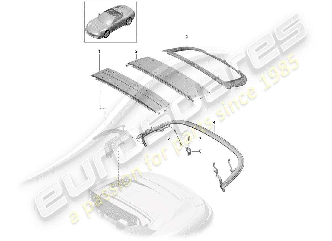 porsche 2012 (991-1) cadre supérieur schéma des pièces