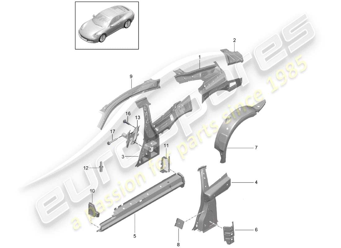 porsche 2019 (991-2) panneau latéral schéma des pièces