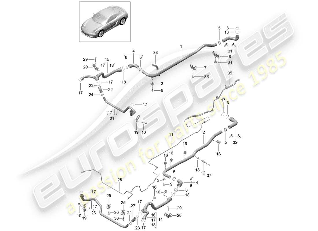 porsche 2015 (981 cayman) refroidissement par eau 1 schéma des pièces