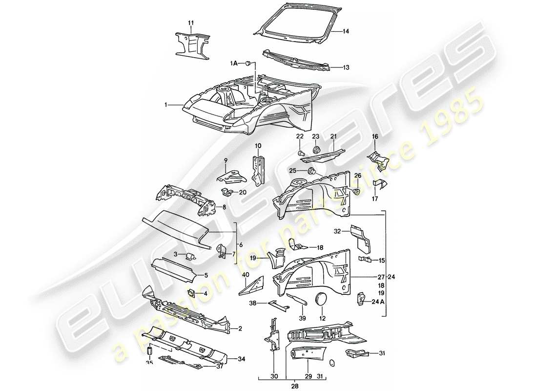 porsche 1986 (944) section avant du corps schéma des pièces