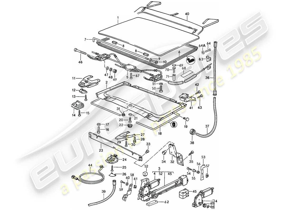 porsche 1986 (944) schéma des pièces du toit relevable