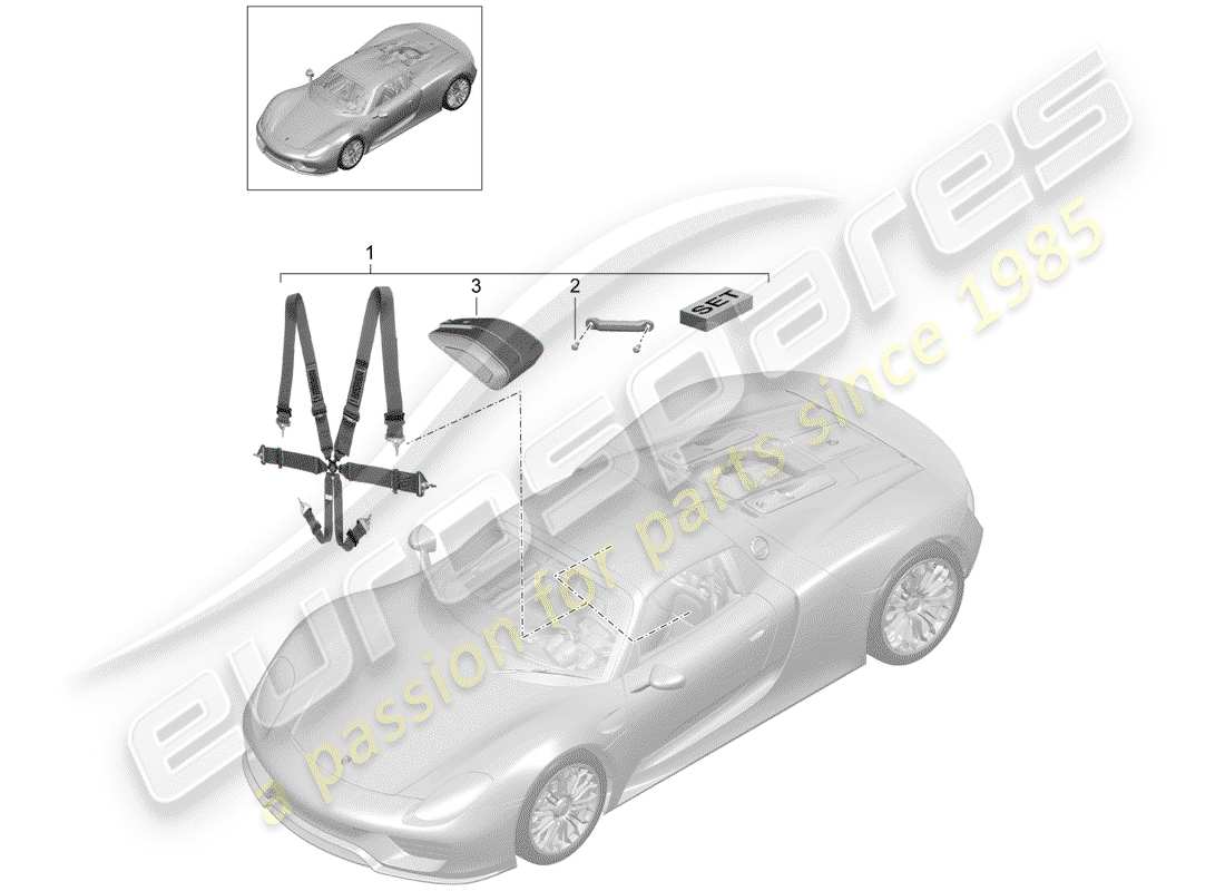 porsche 2015 (918 spyder) ceinture de sécurité schéma des pièces