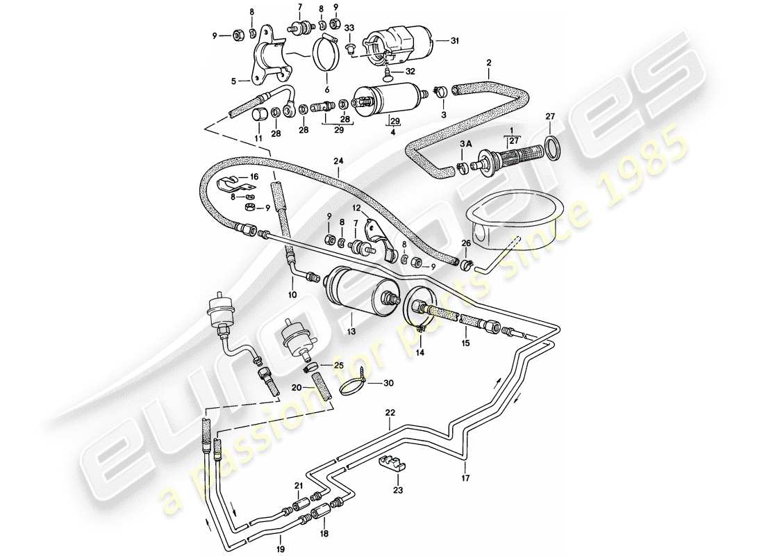 porsche 1982 (944) système de carburant schéma des pièces