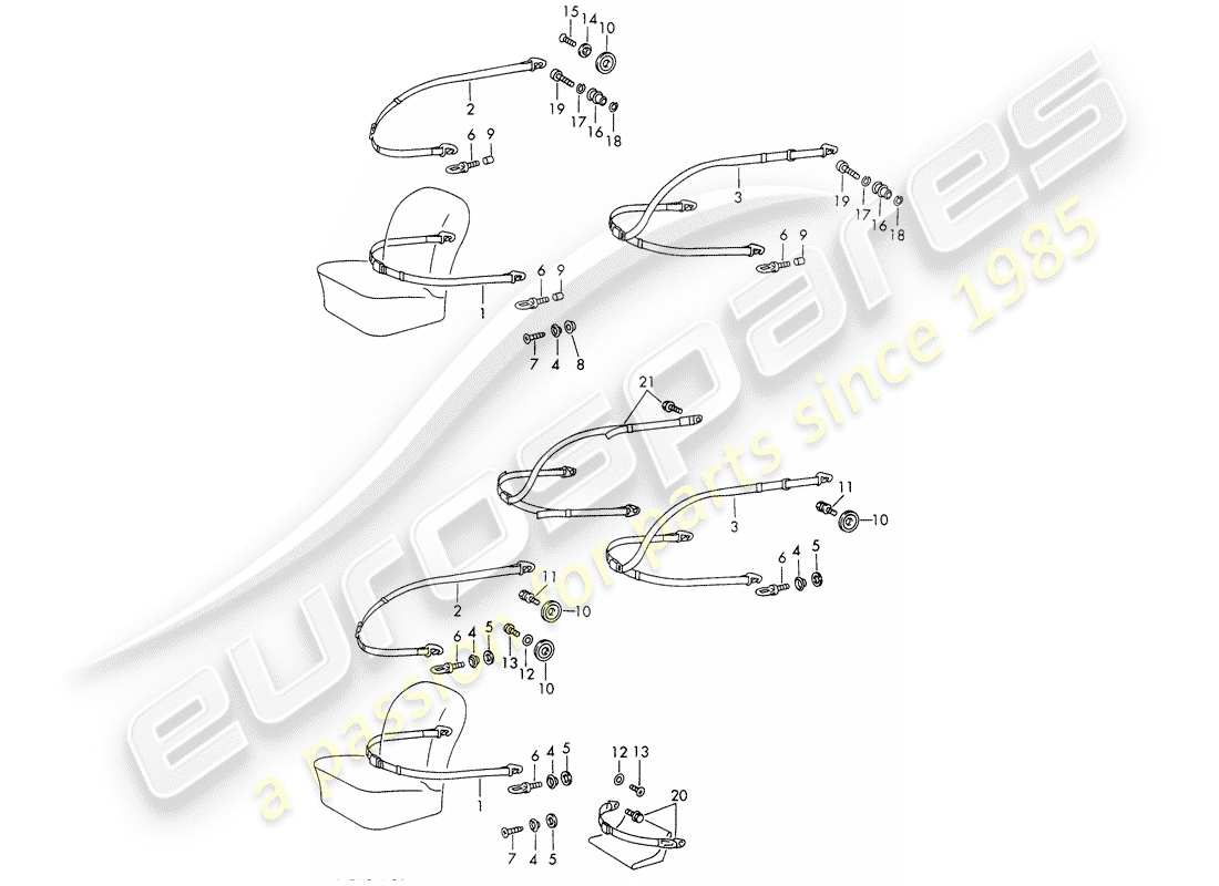 porsche 1965 (911/912) ceinture de sécurité - d >> - mj 1968 schéma des pièces