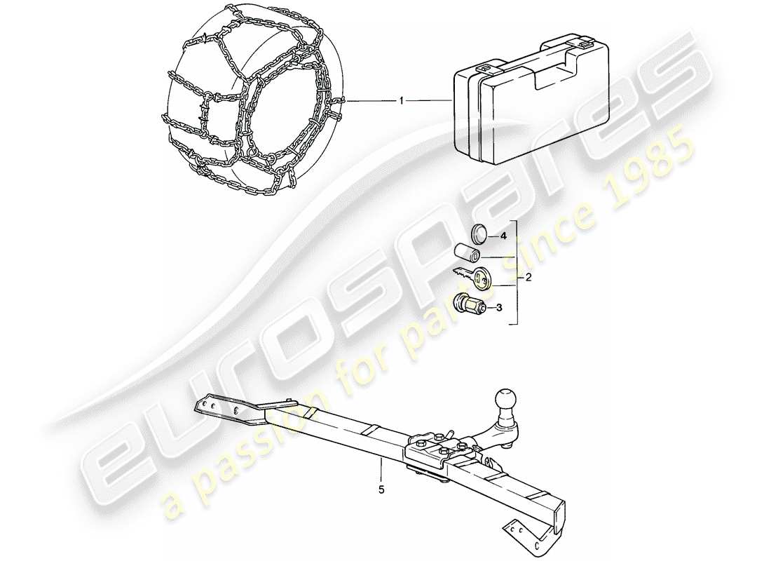 porsche 1989 (911) accessoires - chaînes à neige schéma des pièces