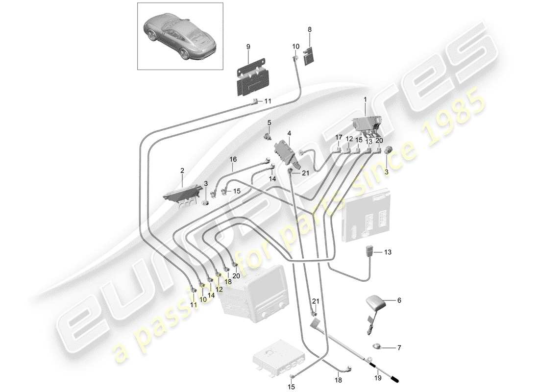 porsche 2015 (991-1) schéma des pièces du booster d'antenne