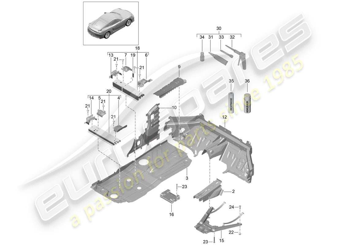 porsche 2016 (981 cayman gt4) schéma des pièces du plancher