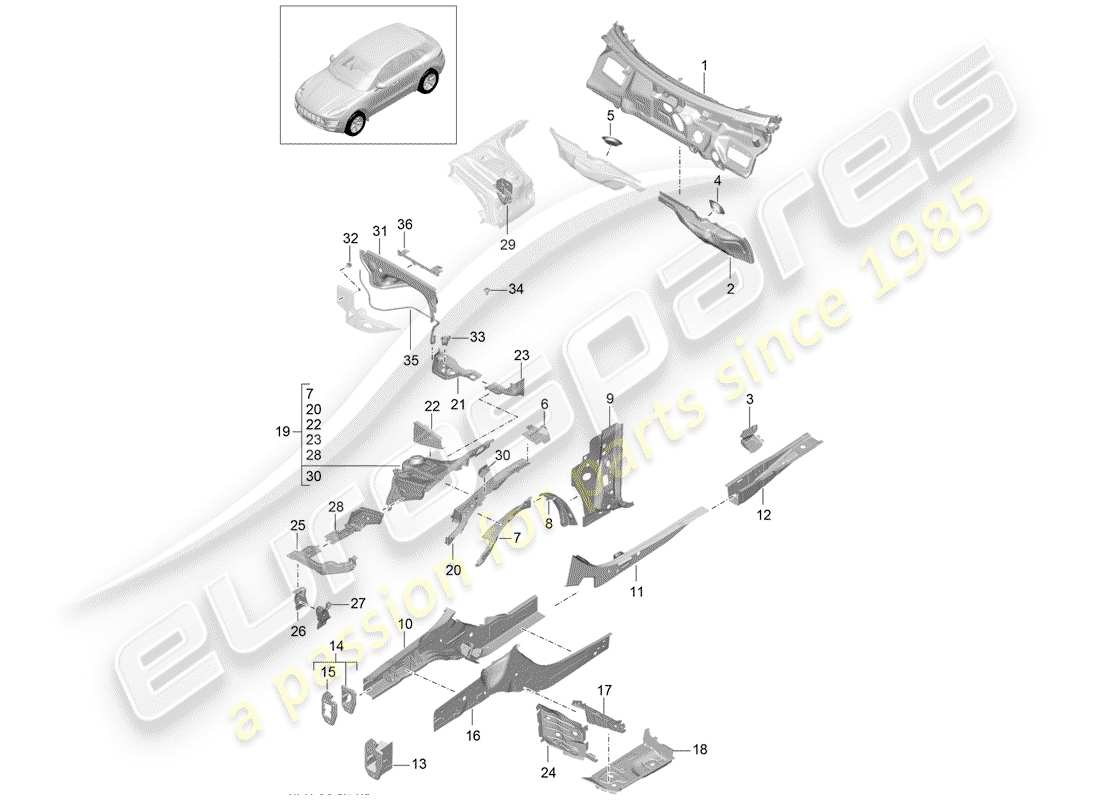 porsche 2014 (macan) schéma des pièces front end