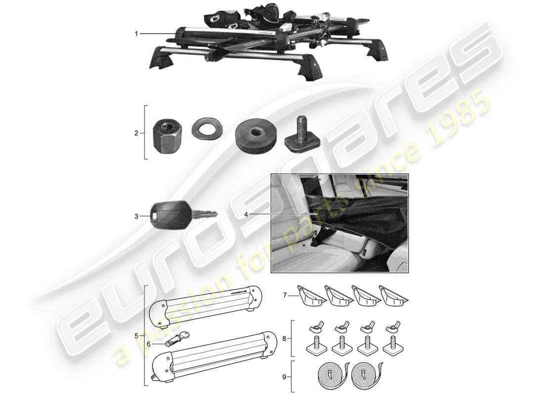 porsche 2011 (tequipment cayenne) porte-ski schéma des pièces