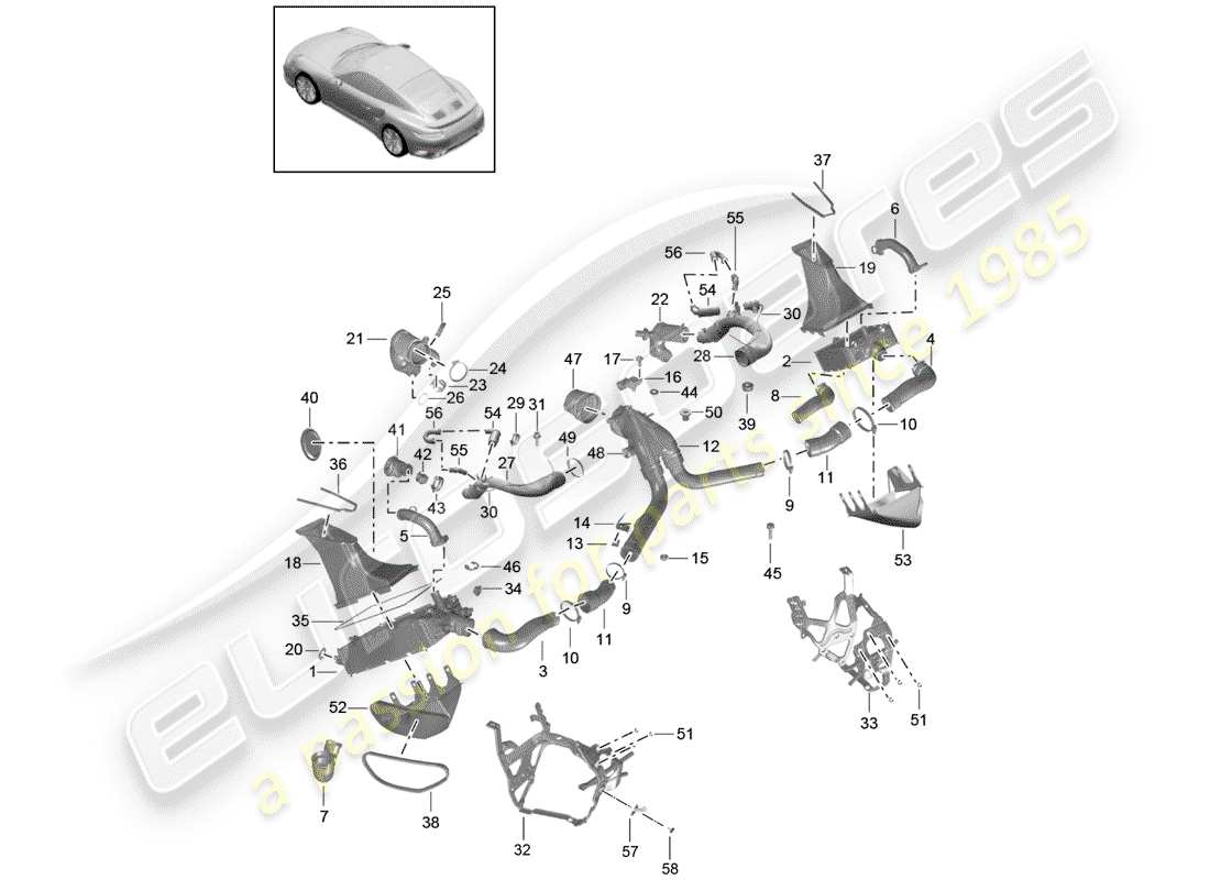 porsche 2019 (991-2 turbo) conduit d'air pour charge schéma des pièces