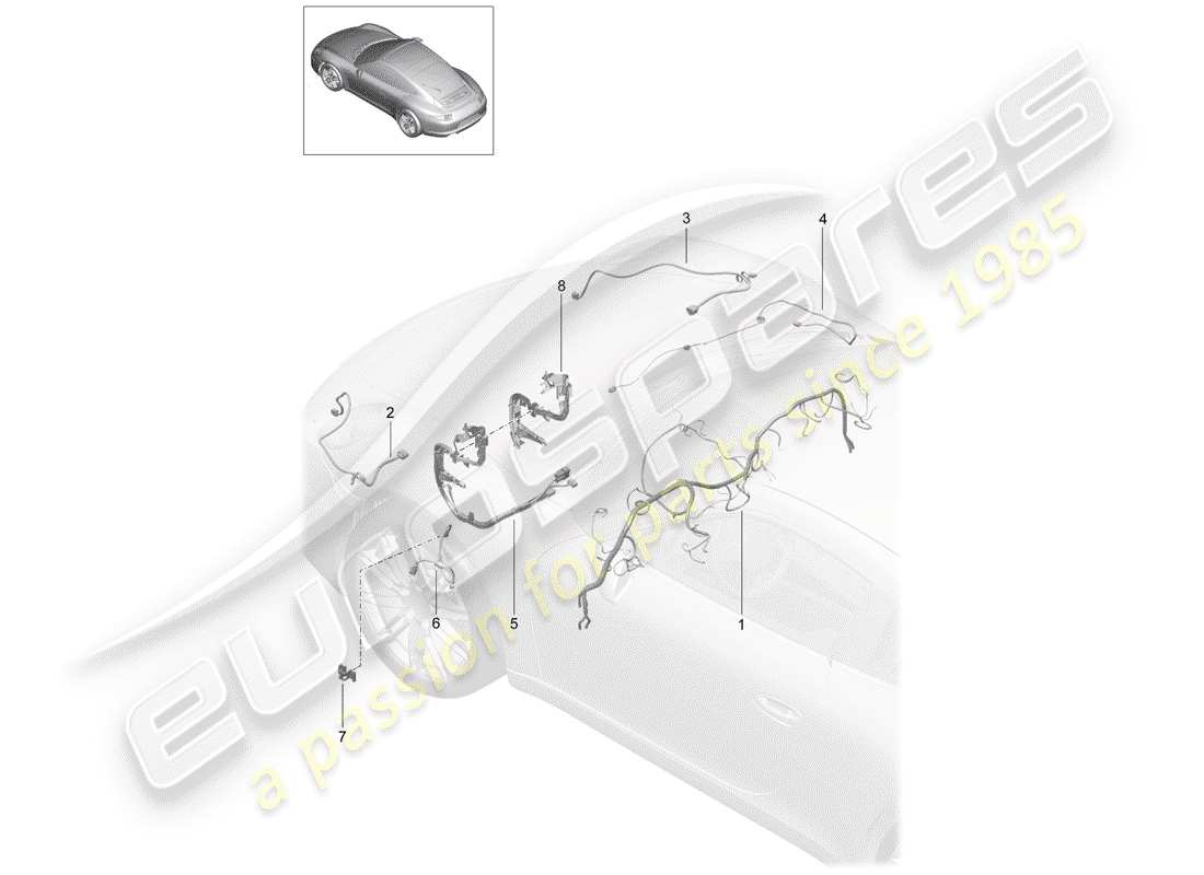 porsche 2014 (991-1) faisceaux de câbles schéma des pièces