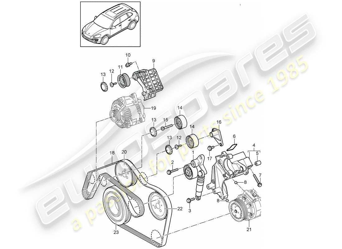 porsche 2012 (cayenne e2 92a) tendeur de courroie schéma des pièces