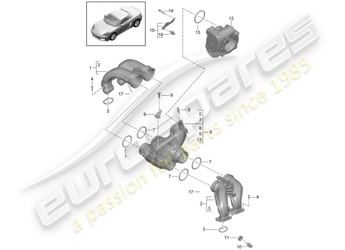 porsche 2017 (718 boxster) distributeur d'air d'admission schéma des pièces