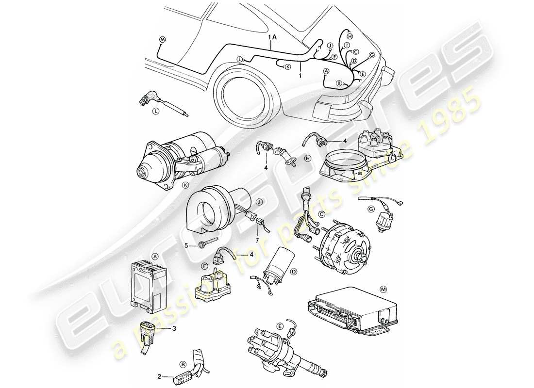 porsche 1985 (911) faisceau de cablage - moteur schéma des pièces