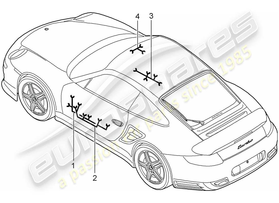 porsche 2011 (997-2 turbo / gt2 rs) faisceau de câblage schéma des pièces