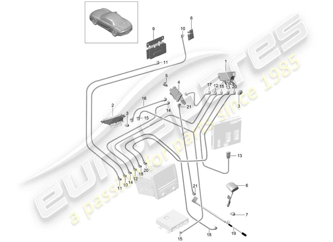 porsche 2016 (981 boxster) schéma des pièces du booster d'antenne