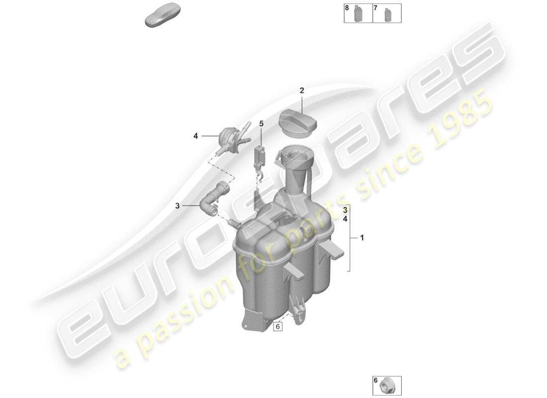 porsche 2020 (992-1) vase d'expansion de liquide de refroidissement schéma des pièces