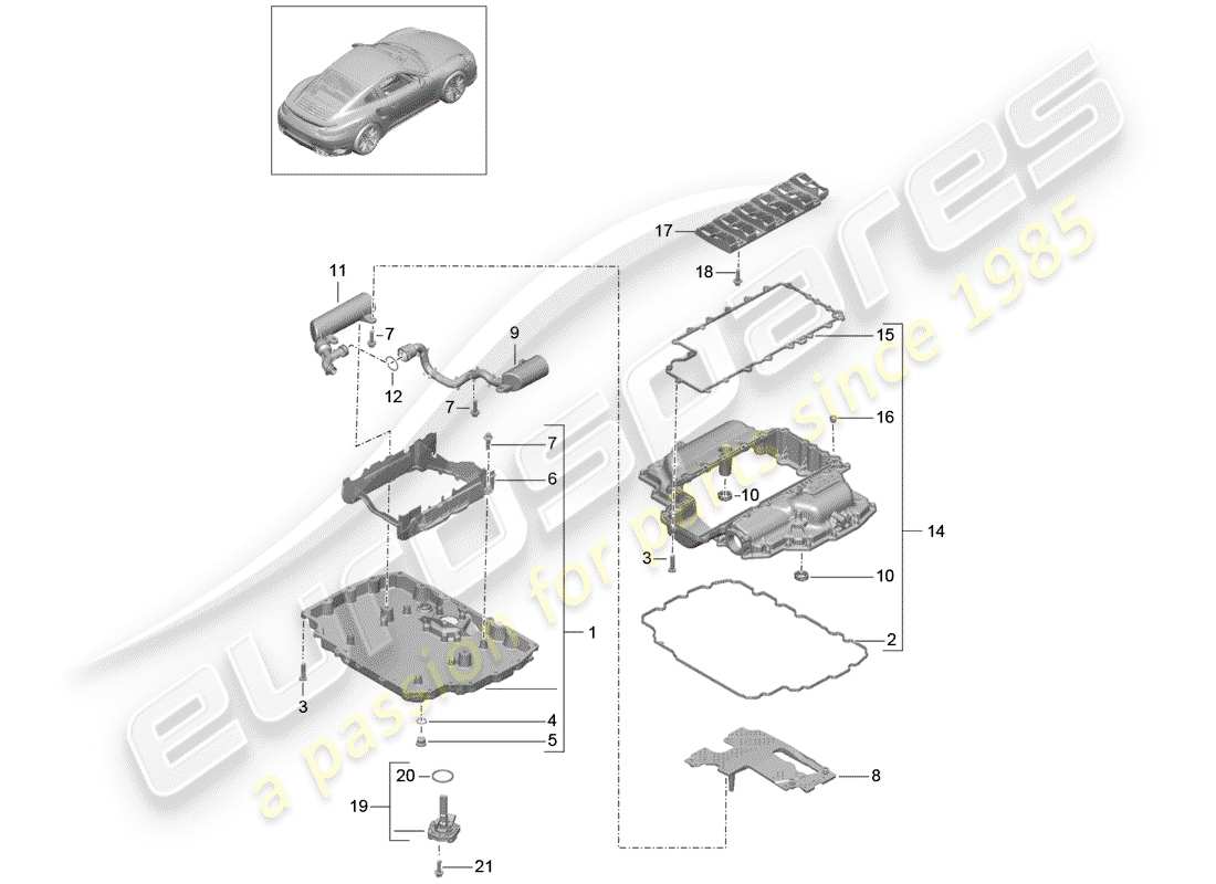 porsche 2019 (991-2 turbo) carter d'huile schéma des pièces