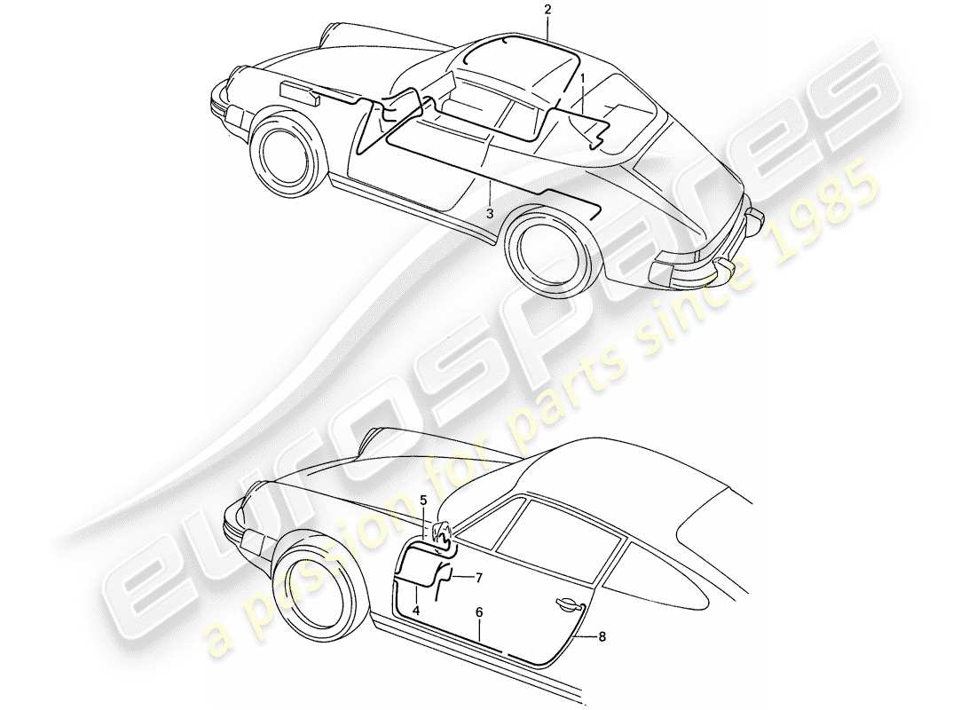 porsche 1988 (911) faisceau de cablage - carrosserie - porte schéma des pièces