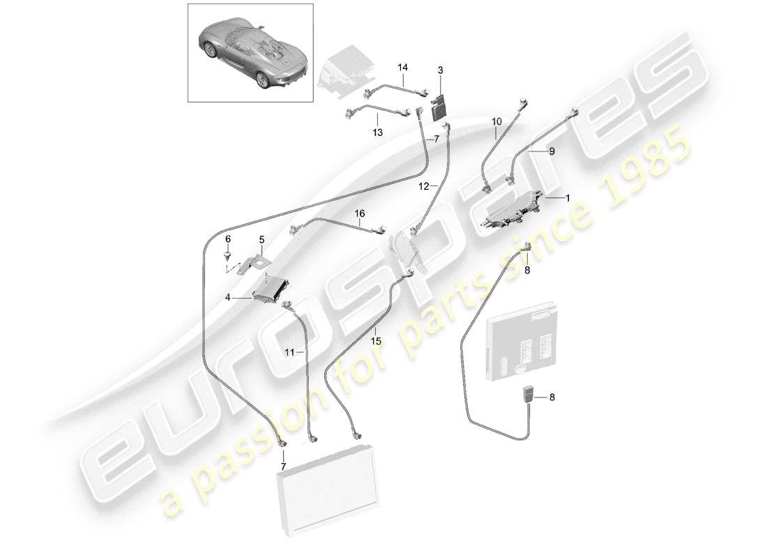 porsche 918 spyder (2015) schéma des pièces du booster d'antenne