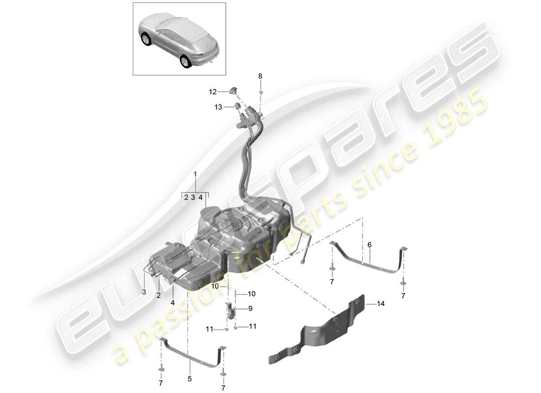 porsche 2016 (macan) réservoir de carburant avec schéma des pièces