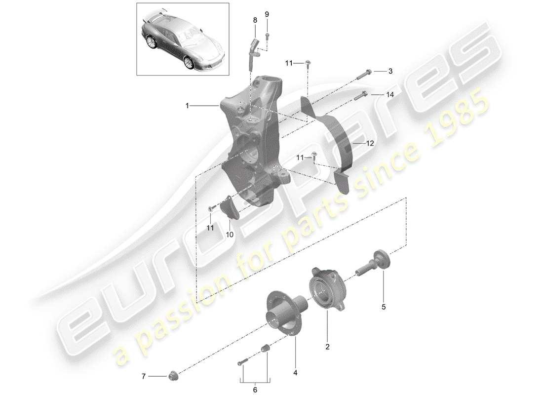 porsche 2014 (991-1 r/gt3/rs) support de roue schéma des pièces