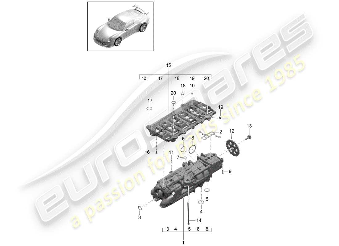 porsche 2018 (991-2 r/gt3/rs) la pompe à huile schéma des pièces
