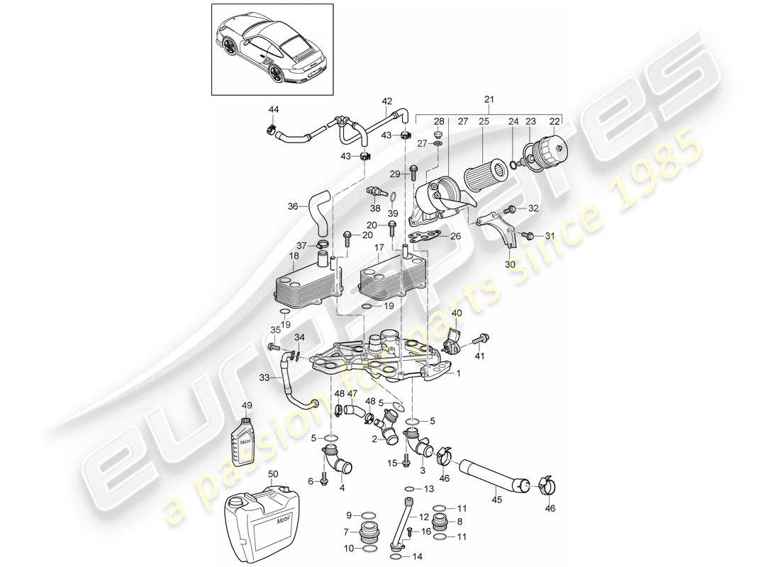 porsche 2012 (997-2 turbo / gt2 rs) filtre à huile schéma des pièces
