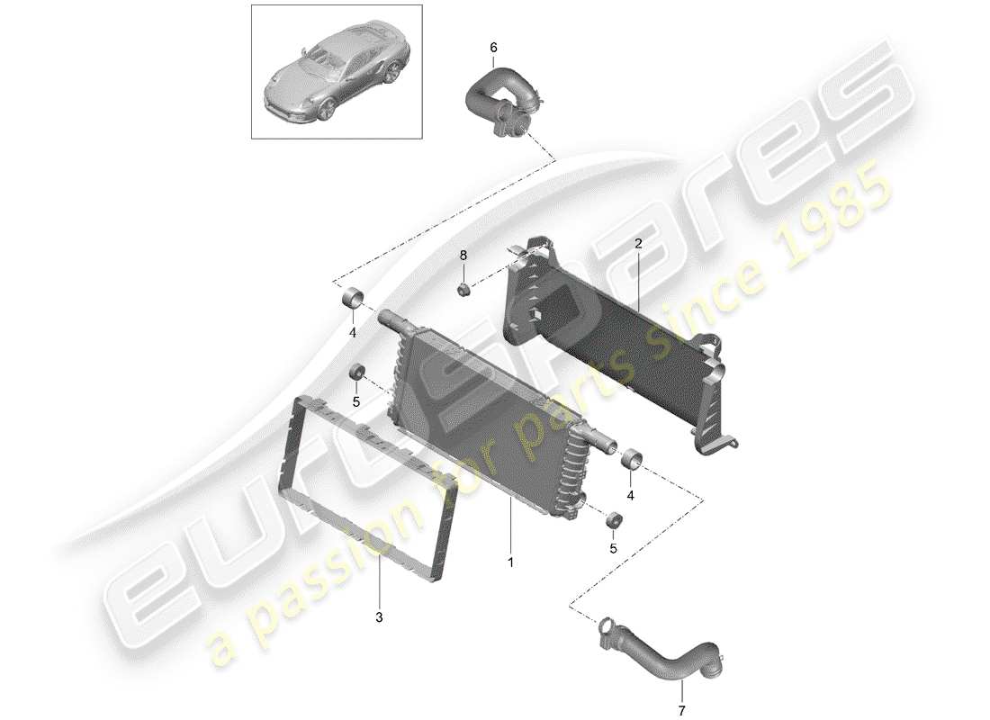 porsche 2014 (991-1 turbo) schéma des pièces du radiateur