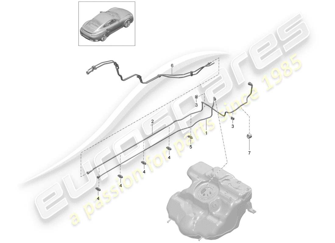 porsche 2014 (991-1 turbo) diagramme des pièces de la conduite de carburant