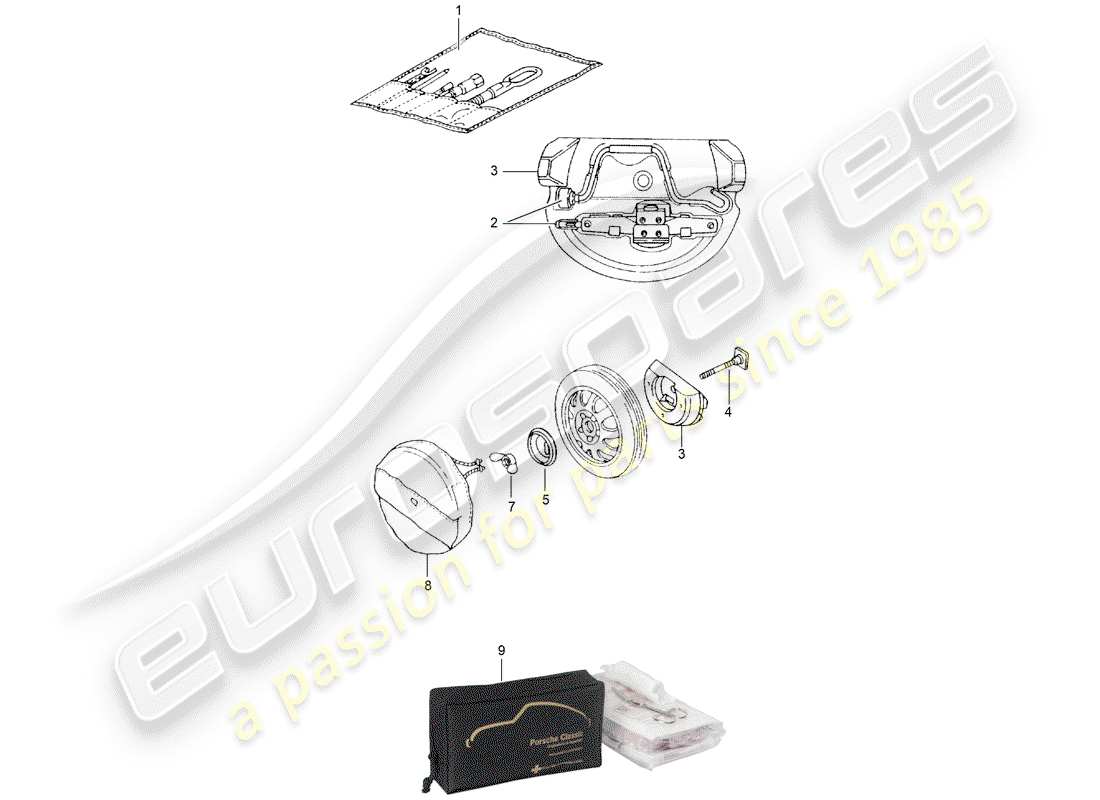 porsche 2004 (986 boxster) outil - schéma des pièces du jack