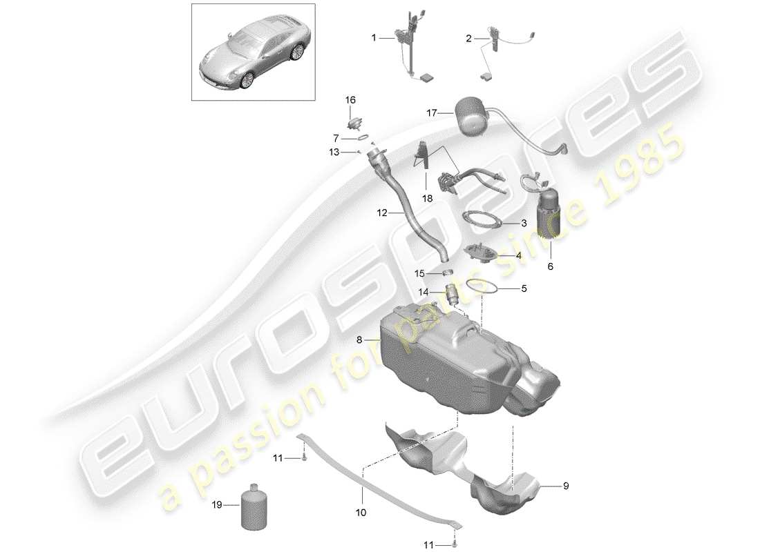 porsche 2017 (991-2) réservoir d'essence schéma des pièces