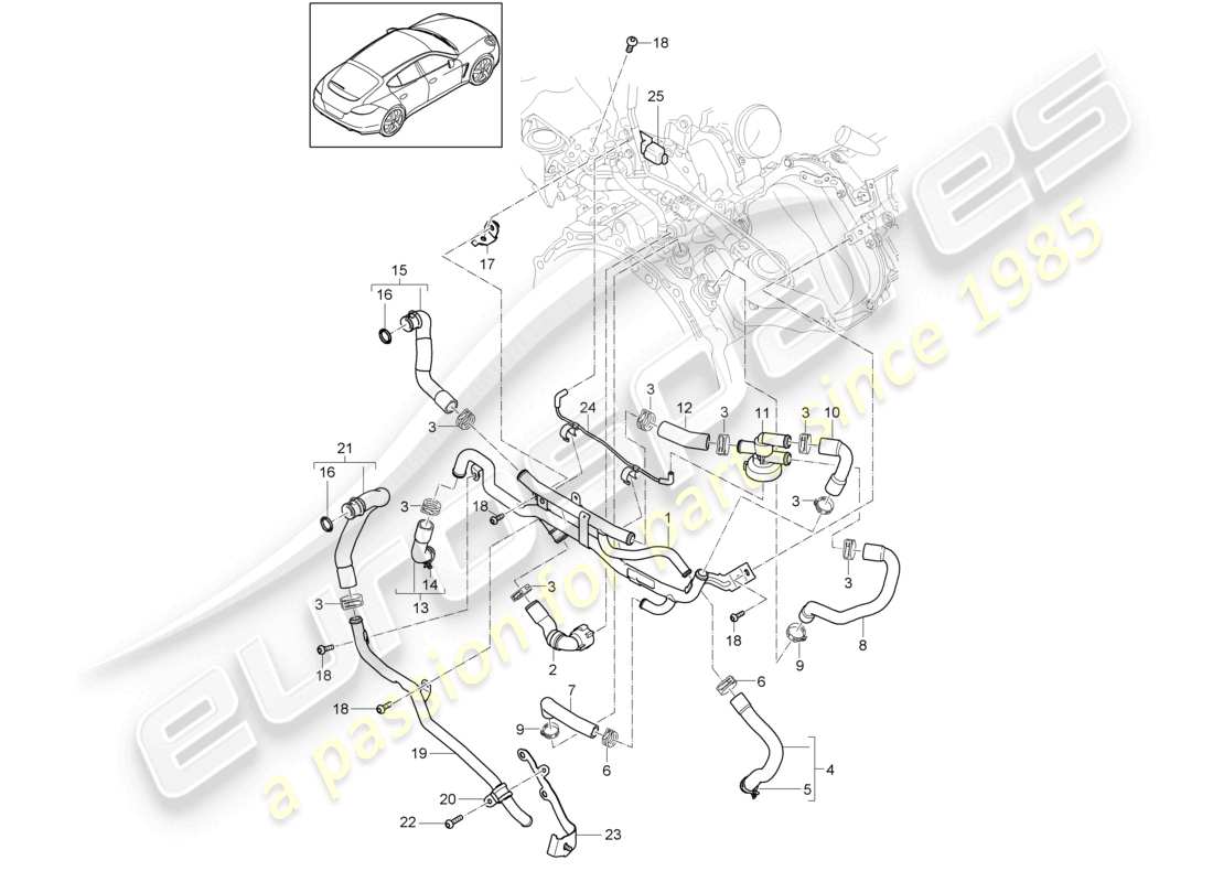 porsche 2012 (panamera 970) système de refroidissement du liquide de refroidissement entraînement électrique d >>- mj 2013 schéma des pièces