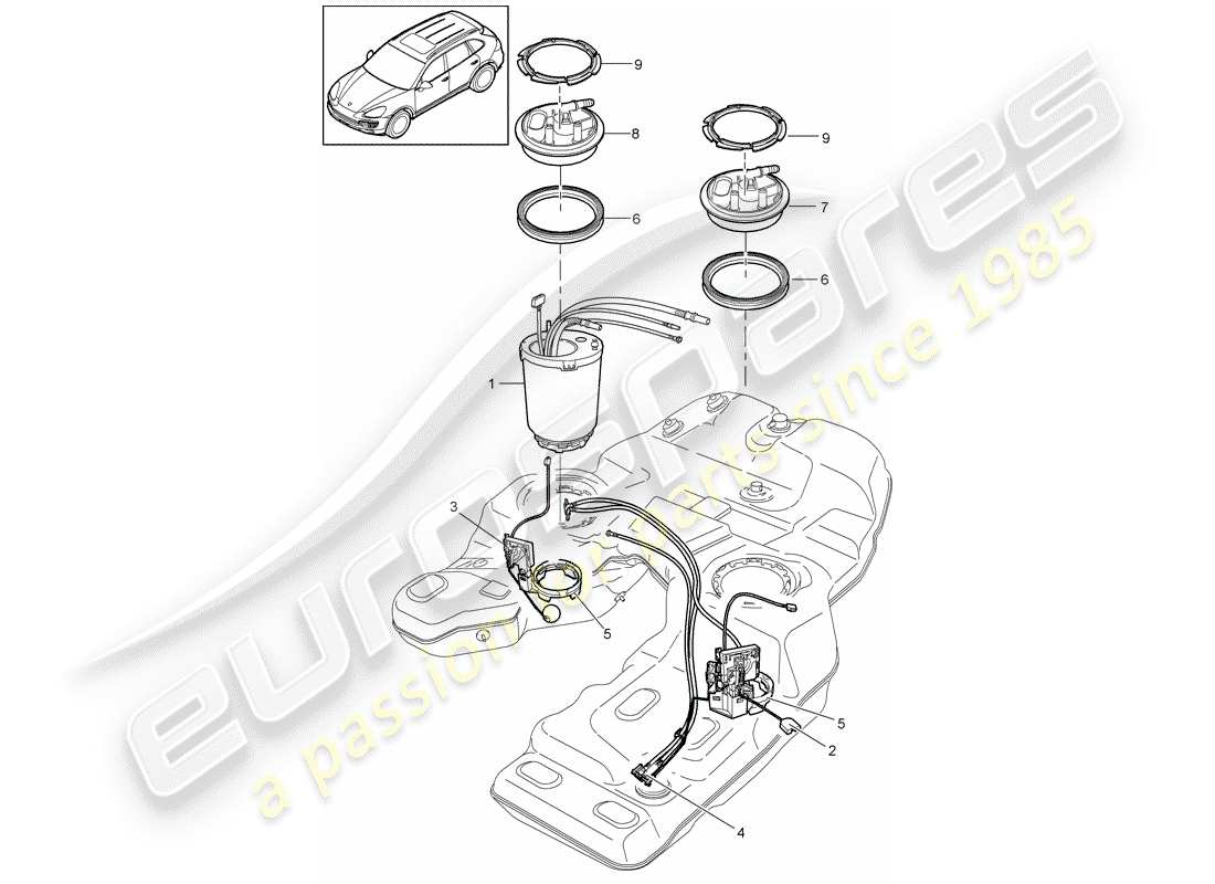 porsche 2011 (cayenne e2 92a) réservoir d'essence schéma des pièces