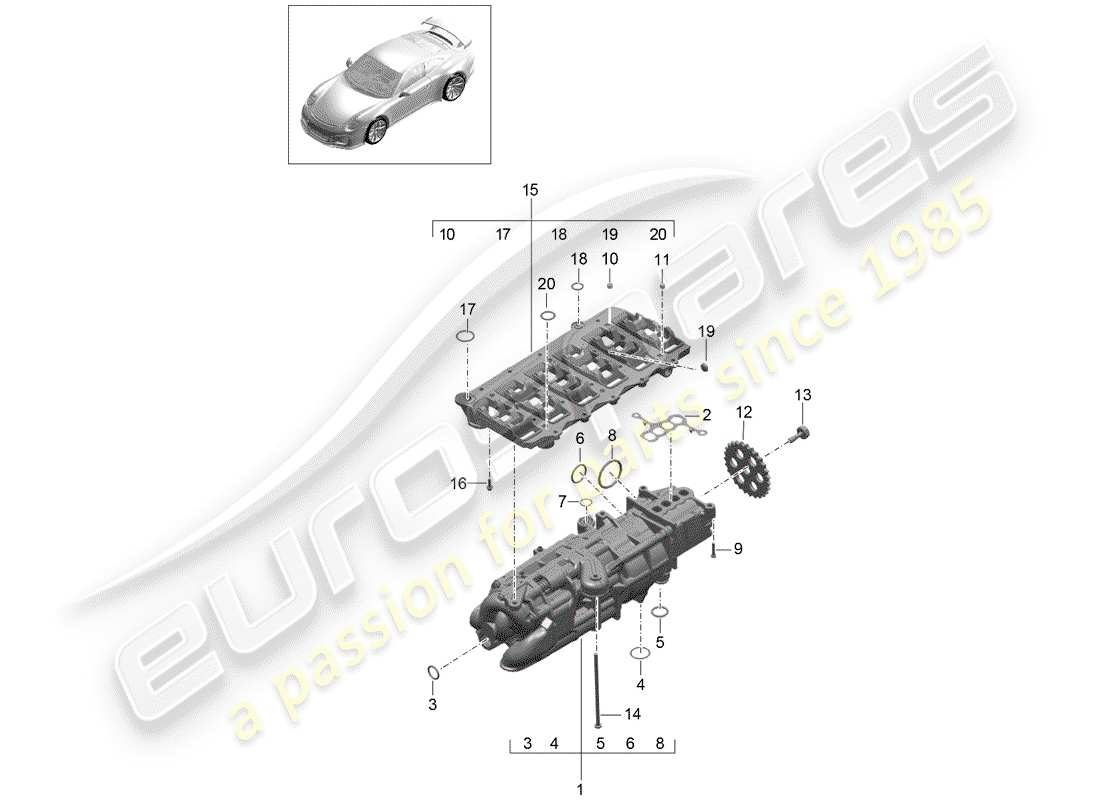 porsche 2020 (991-2 r/gt3/rs) pompe à huile schéma des pièces