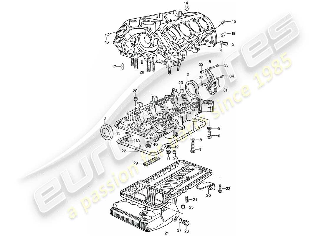 porsche 1990 (928) carter moteur - pièces individuelles - kit de réparation pour entretien - voir illustration : vue éclatée