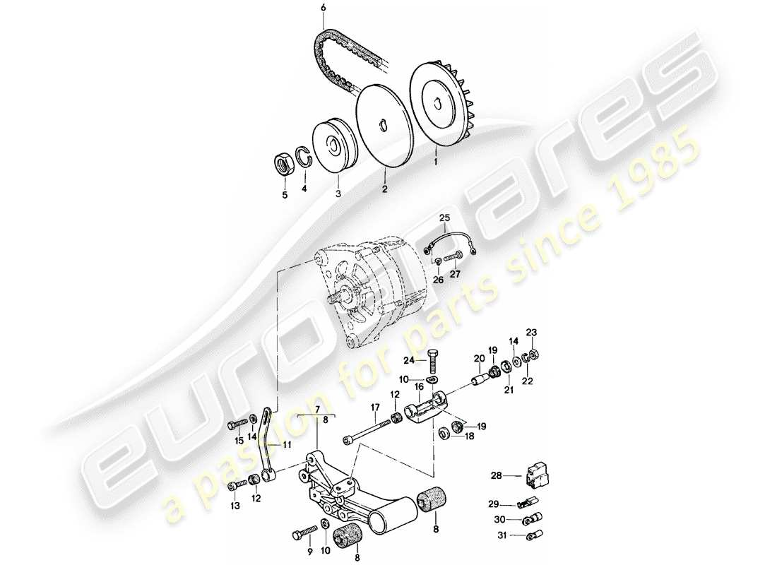porsche 1983 (924) fixations - alternateur schéma des pièces