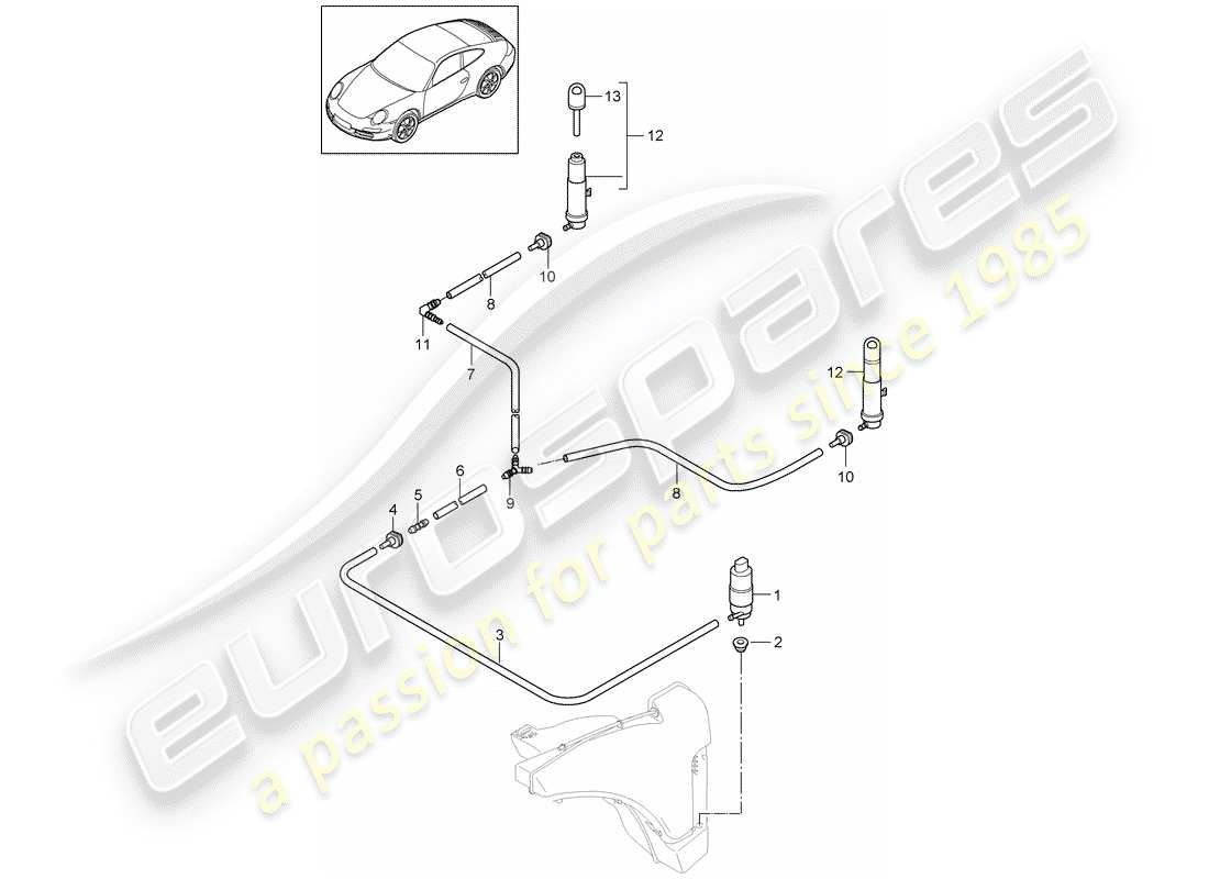porsche 2009 (997-2) système de lave- rondelle schéma des pièces