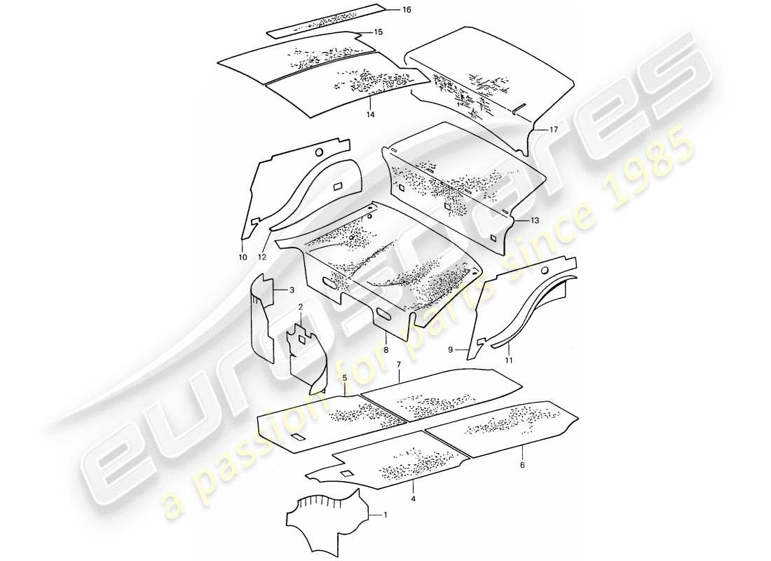 porsche 1977 (911) coque - absorbeurs acoustiques schéma des pièces
