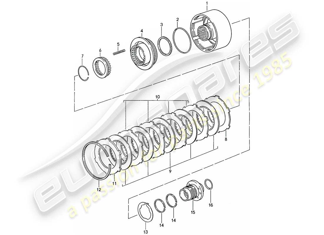 porsche 1990 (928) transmission automatique - embrayage - k 2 schéma des pièces